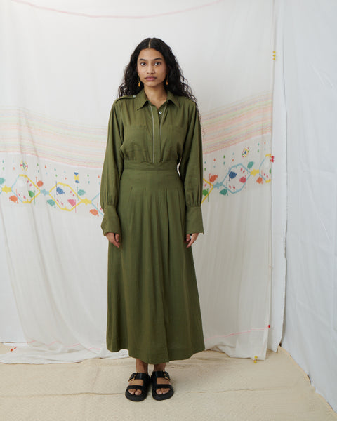 SUNDOWNER SKIRT, OLIVE COTTON LINEN