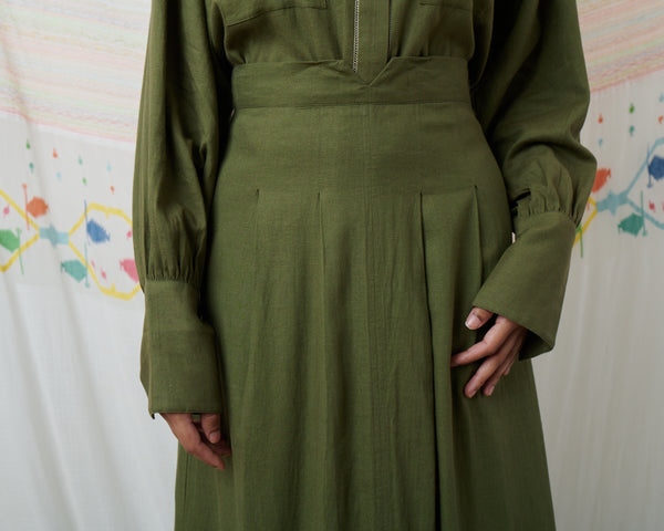 SUNDOWNER SKIRT, OLIVE COTTON LINEN
