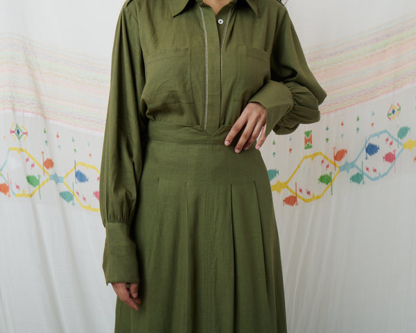 SUNDOWNER SKIRT, OLIVE COTTON LINEN