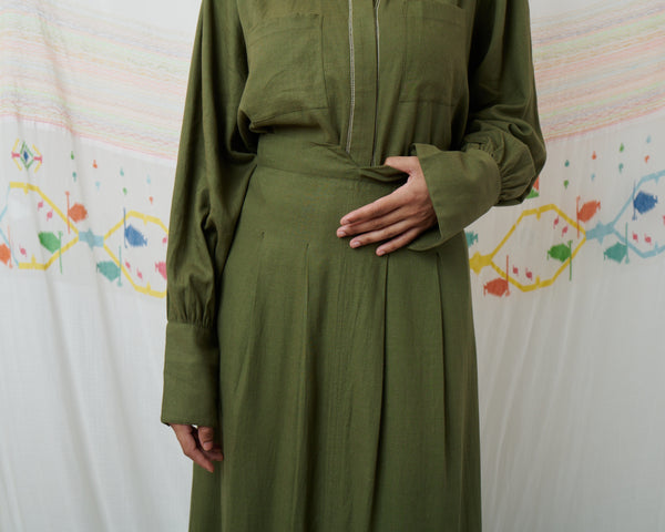 SUNDOWNER SKIRT, OLIVE COTTON LINEN