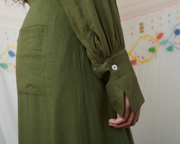 SUNDOWNER SKIRT, OLIVE COTTON LINEN