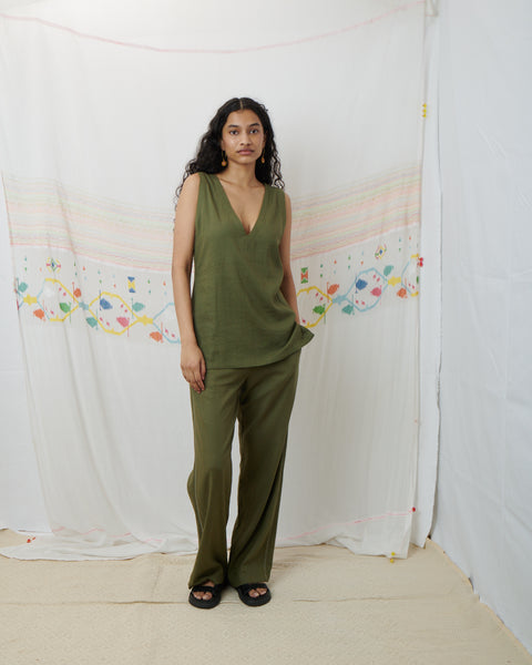 SUNITI PANT, OLIVE COTTON LINEN