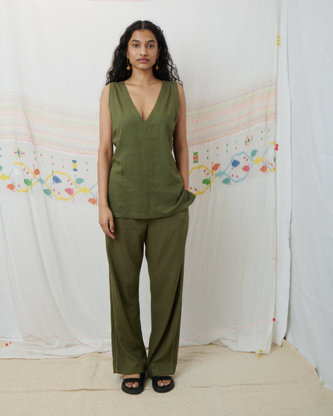 SUNITI PANT, OLIVE COTTON LINEN