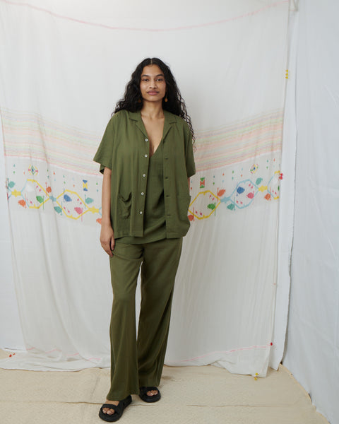 SUNITI PANT, OLIVE COTTON LINEN