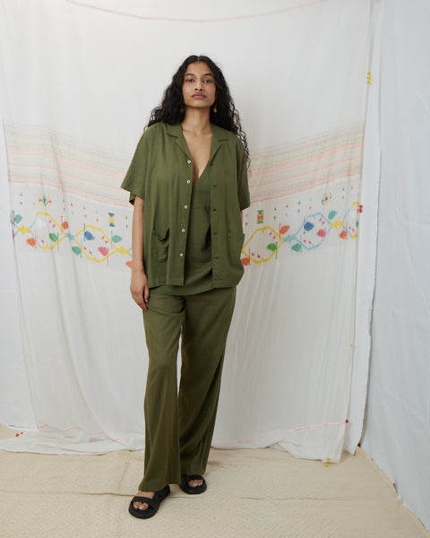 SUNITI PANT, OLIVE COTTON LINEN