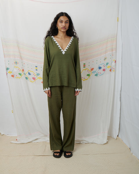 SUNITI PANT, OLIVE COTTON LINEN