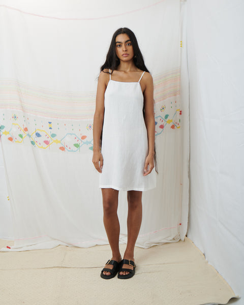 MENAKA SLIP MINI, WHITE COTTON LINEN