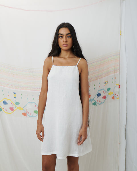 MENAKA SLIP MINI, WHITE COTTON LINEN