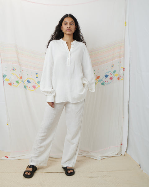 KURTA SHIRT, WHITE COTTON LINEN