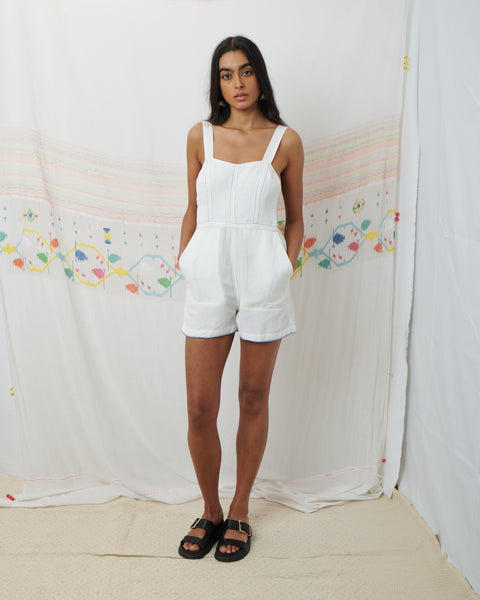 MENAKA PLAYSUIT, WHITE COTTON LINEN