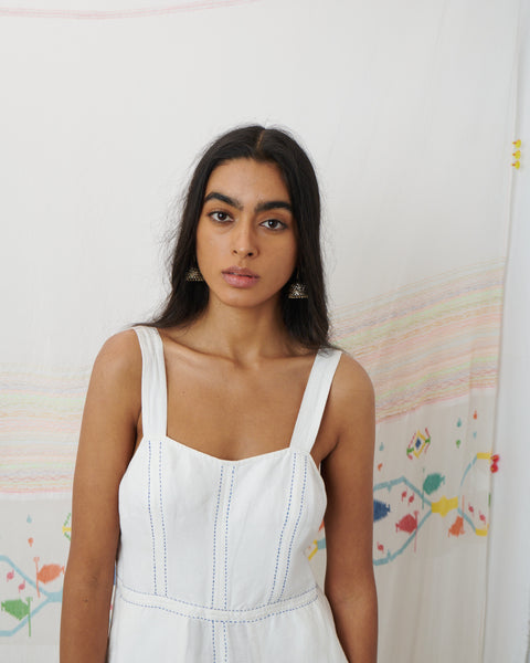 MENAKA PLAYSUIT, WHITE COTTON LINEN