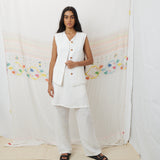 JODHPUR VEST, WHITE COTTON LINEN