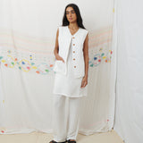 JODHPUR VEST, WHITE COTTON LINEN