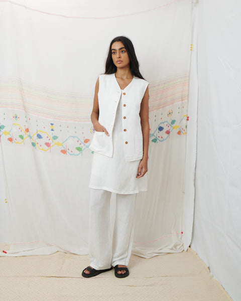 JODHPUR VEST, WHITE COTTON LINEN