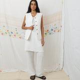 JODHPUR VEST, WHITE COTTON LINEN