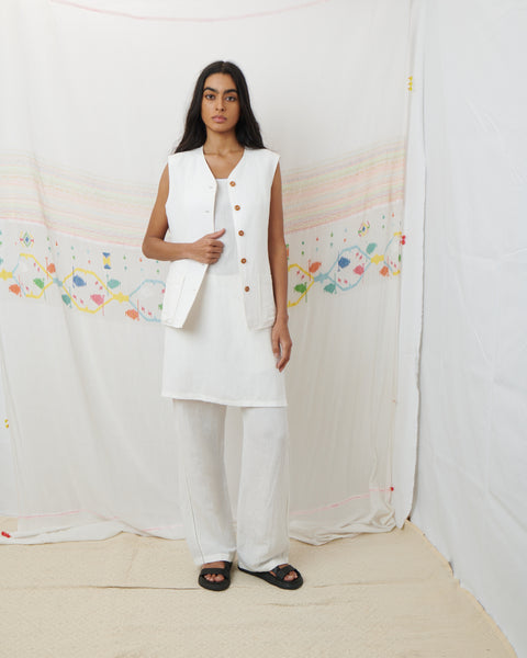 JODHPUR VEST, WHITE COTTON LINEN