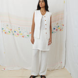 JODHPUR VEST, WHITE COTTON LINEN