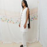 JODHPUR VEST, WHITE COTTON LINEN