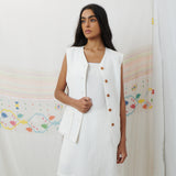 JODHPUR VEST, WHITE COTTON LINEN