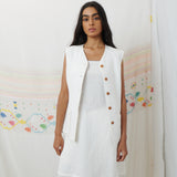 JODHPUR VEST, WHITE COTTON LINEN