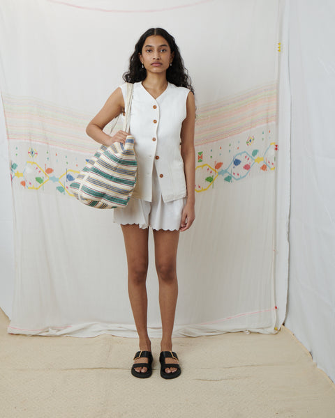 SWATANTRA SHORT, WHITE COTTON POPLIN