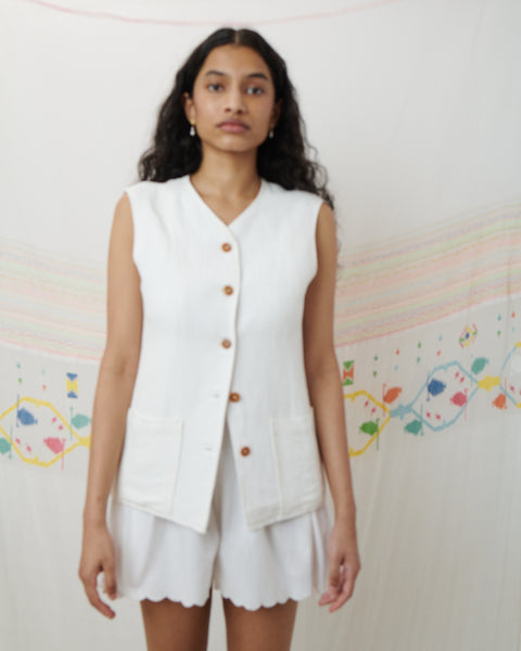 SWATANTRA SHORT, WHITE COTTON POPLIN