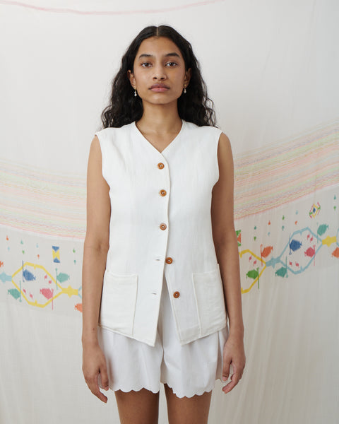 SWATANTRA SHORT, WHITE COTTON POPLIN