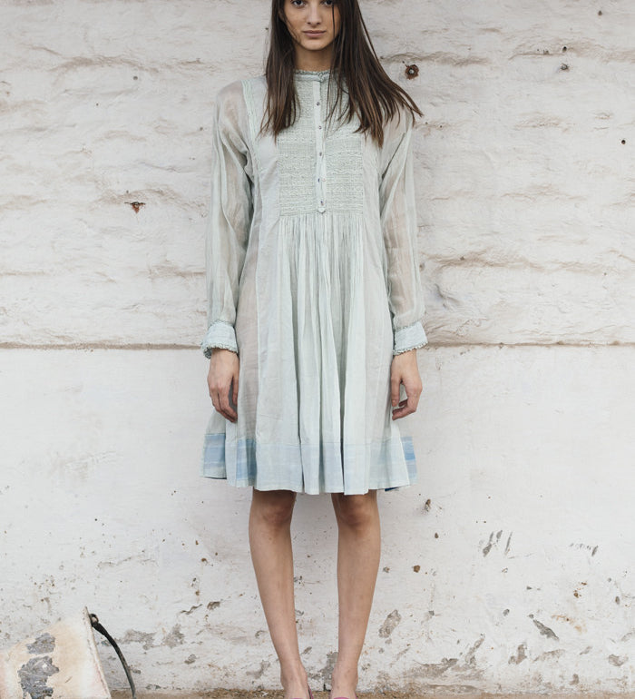 RUFFLED SHIRT DRESS, LIME GREEN - SAAKI