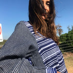 STRIPED LINEN SUMMER DRESS, BLUE - SAAKI