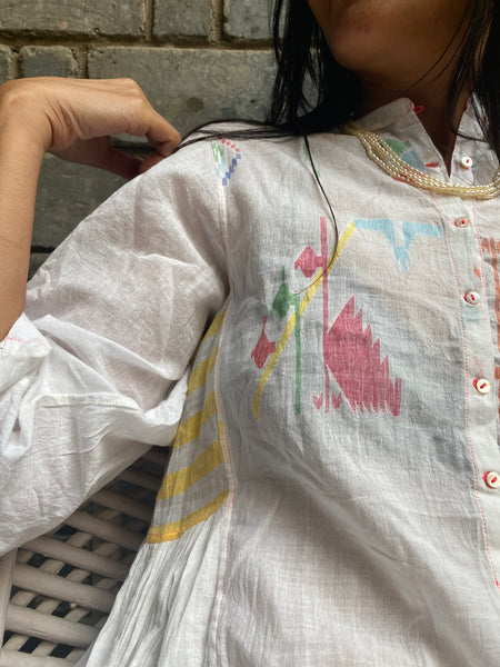 JAMDANI SHIRT DRESS, IVORY // MULTICOLOR - SAAKI