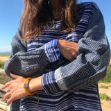 STRIPED LINEN SUMMER DRESS, BLUE - SAAKI