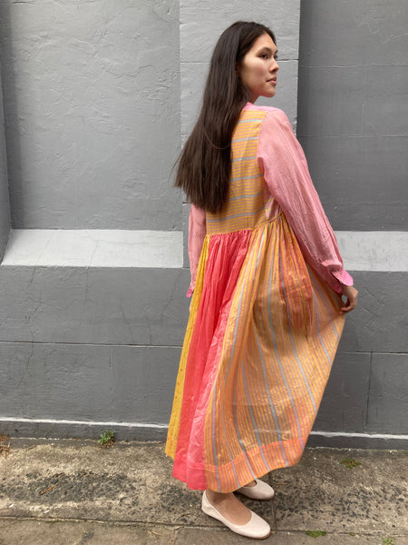 STRIPE SHIRT DRESS, PINK COTTON/SILK