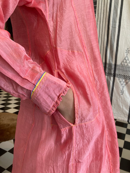 RUFFLE TUNIC , PINK COTTON SILK