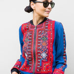 VINTAGE EMBROIDERY BOMBER JACKET, BLUE SILK - SAAKI