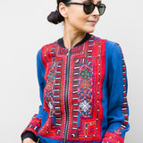 VINTAGE EMBROIDERY BOMBER JACKET, BLUE SILK - SAAKI