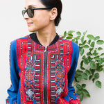 VINTAGE EMBROIDERY BOMBER JACKET, BLUE SILK - SAAKI