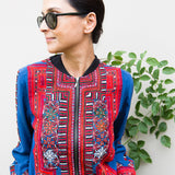 VINTAGE EMBROIDERY BOMBER JACKET, BLUE SILK - SAAKI