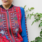 VINTAGE EMBROIDERY BOMBER JACKET, BLUE SILK - SAAKI