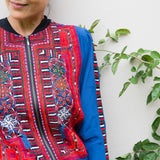 VINTAGE EMBROIDERY BOMBER JACKET, BLUE SILK - SAAKI