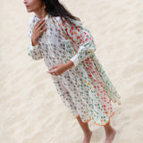 BLOCKPRINT POLKA-DOT DRESS, SHEER BEIGE - SAAKI