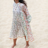 BLOCKPRINT POLKA-DOT DRESS, SHEER BEIGE - SAAKI