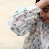 BLOCKPRINT POLKA-DOT DRESS, SHEER BEIGE - SAAKI