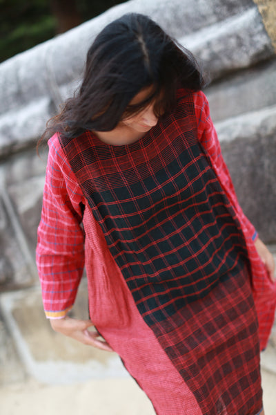 LONG SLEEVED DRESS, RED CHECK - SAAKI