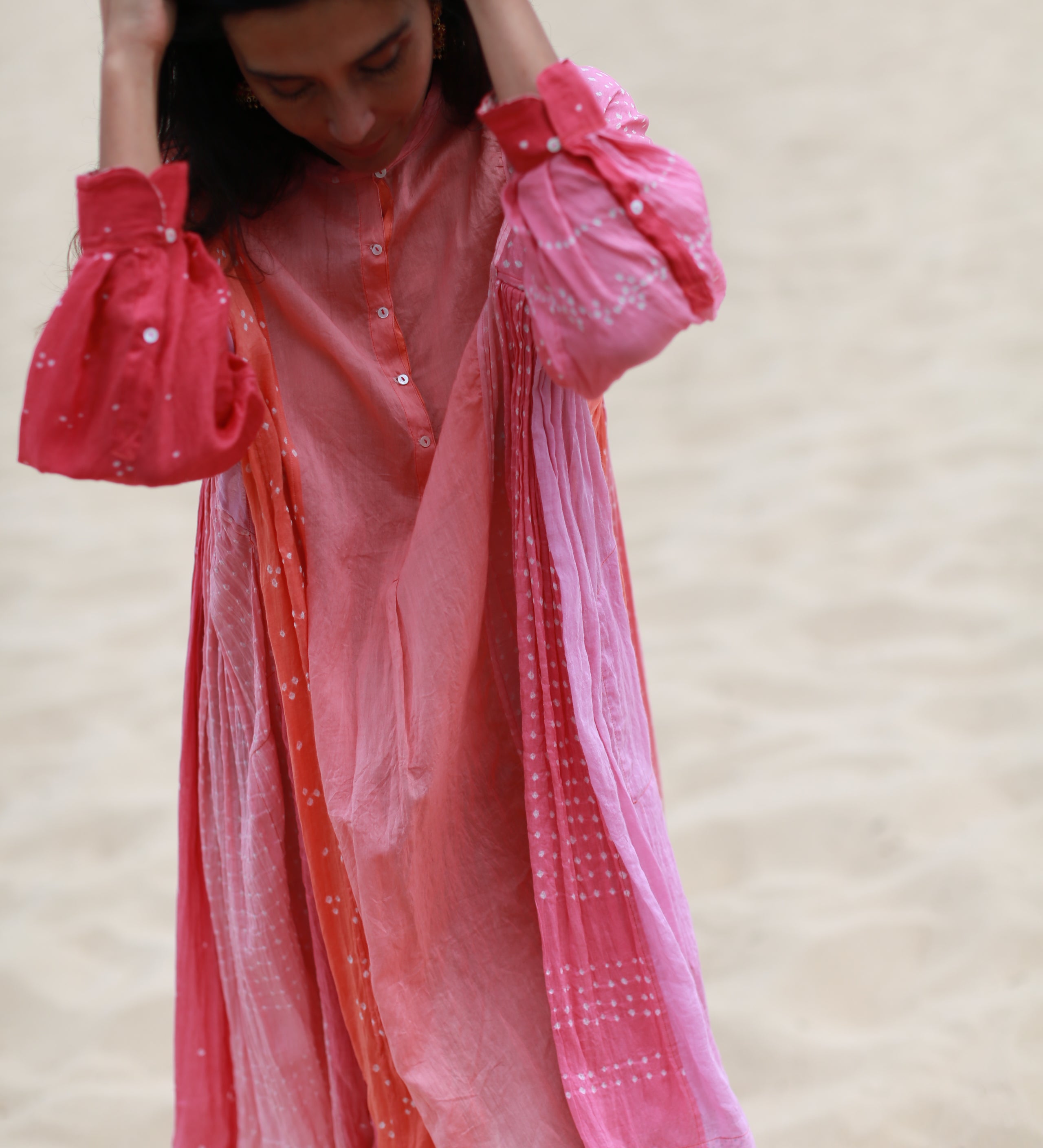 BANDHANI PANEL DRESS, PEACH - SAAKI