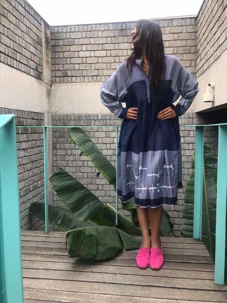 COLOR BLOCK NAVY // LIGHT BLUE SHIRT DRESS - SAAKI