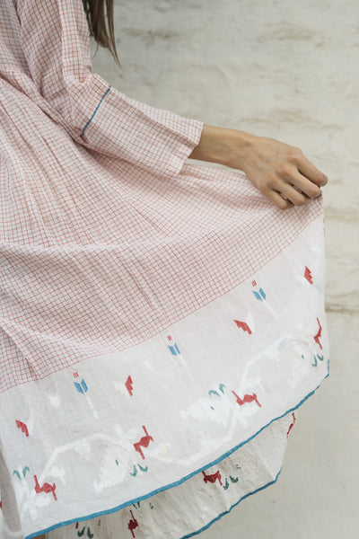 PLEAT DRESS, RED\WHITE CHECKED - SAAKI