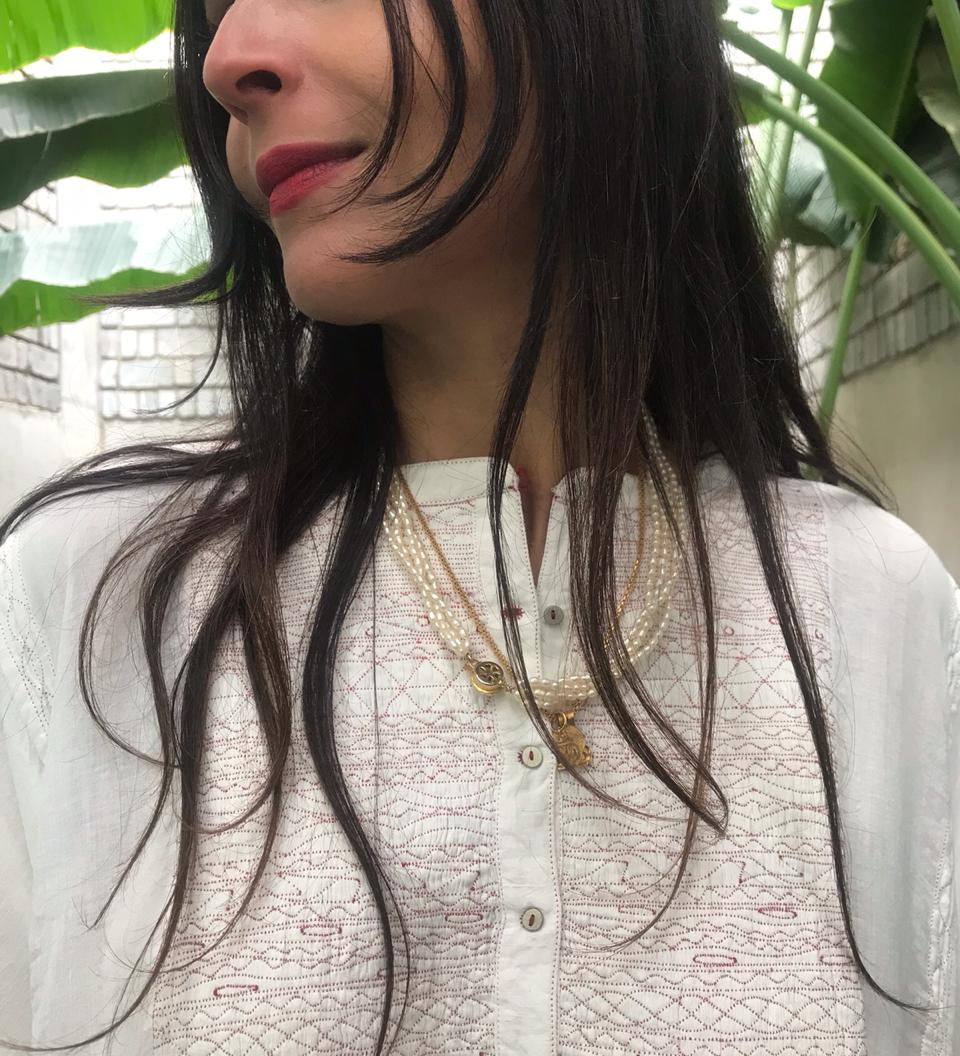 SHIRT DRESS EMBROIDERY, WHITE // RED - SAAKI