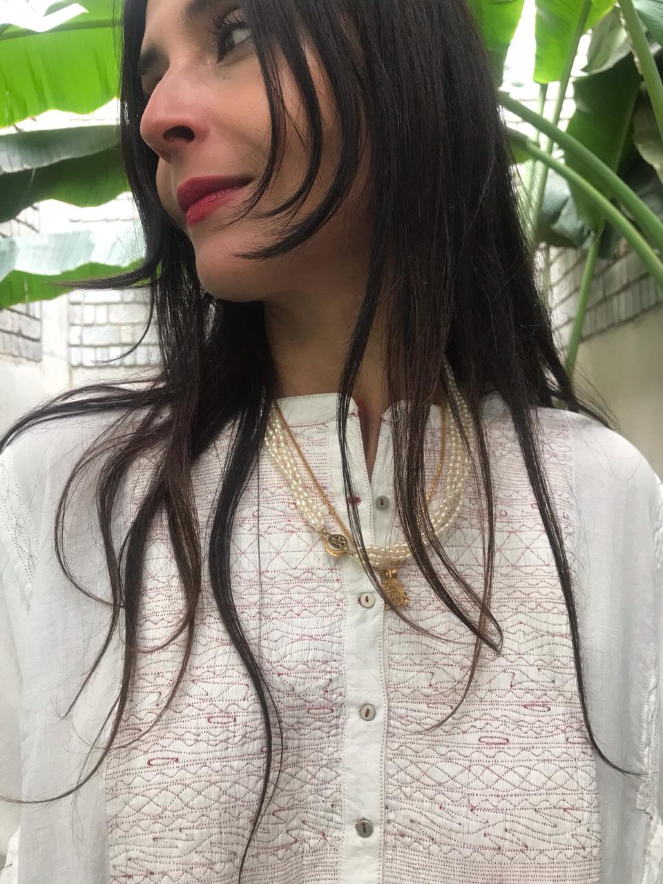 SHIRT DRESS EMBROIDERY, WHITE // RED - SAAKI
