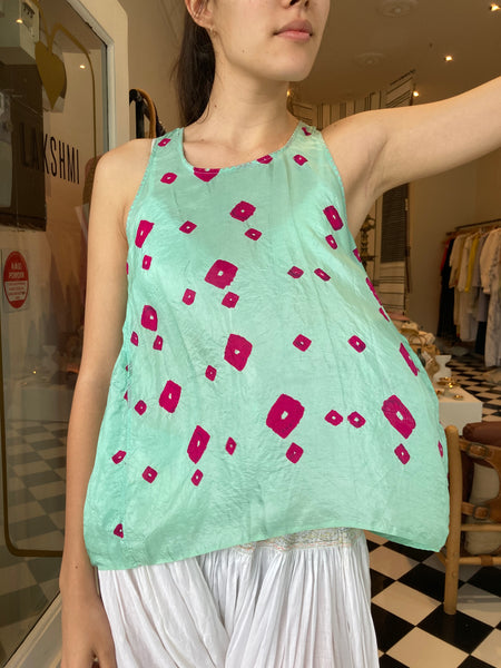 BHANDINI TANK TOP, BLUE / PINK SILK