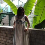 A-LINE SLEEVELESS DRESS, WHITE // BLUE JAMDANI - SAAKI